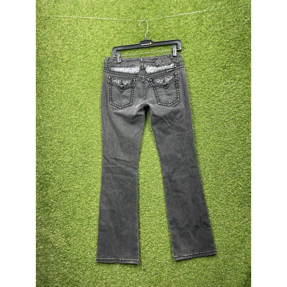 Miss Me Boot Jeans Womens 30 Embroidered Sequin Star Flap Pocket Y2K Black Denim